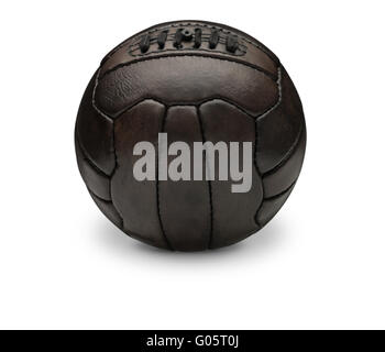 Vintage leather soccer football isolated Stock Photo