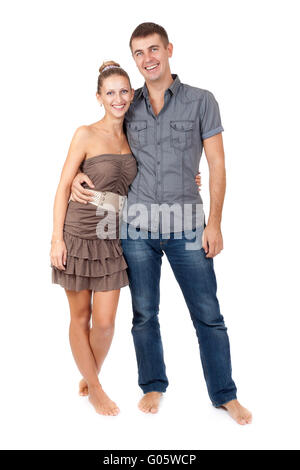 Happy couple in love. Isolated over white background. Stock Photo