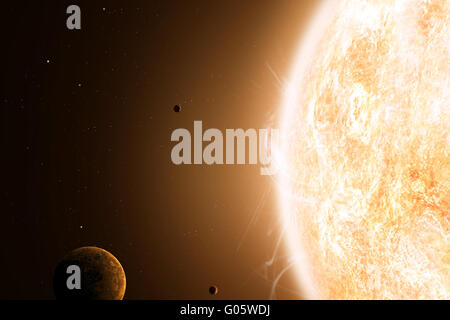 imaginary illustration of sun and planets around Stock Photo