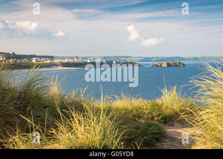 Tenby south beach from Giltar Head - Pembrokeshire Stock Photo