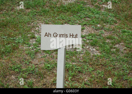 Sign for Ah Gum's Hut at The Chinese Village at Arrowtown, Nr Queenstown, South Island, New Zealand Stock Photo