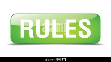 rules green square 3d realistic isolated web button Stock Vector