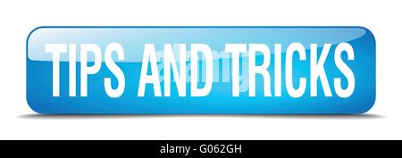 tips and tricks blue square 3d realistic isolated web button Stock Vector