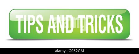 tips and tricks green square 3d realistic isolated web button Stock Vector