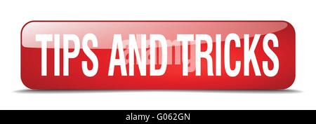 tips and tricks red square 3d realistic isolated web button Stock Vector