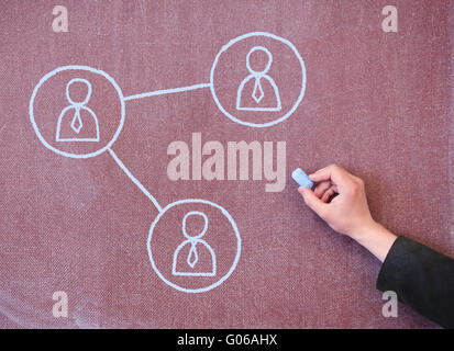 Icons of people with connections drawn in chalk on the blackboard. Stock Photo