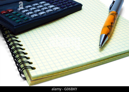 Calc, Pen and Notebook Stock Photo