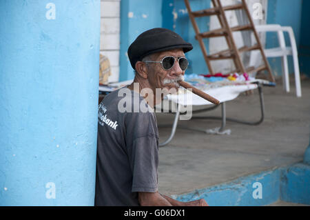Man with cigar in Trinidad, Cuba Stock Photo