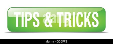 tips & tricks green square 3d realistic isolated web button Stock Vector