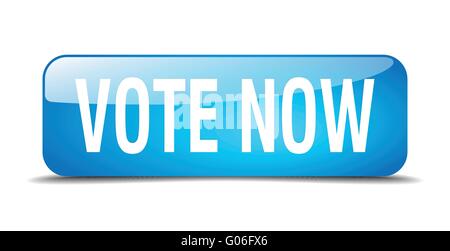 vote now blue square 3d realistic isolated web button Stock Vector