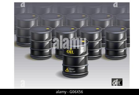 big group of black new oil barrels. vector Stock Vector