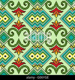 Geometrical and Floral Ornamental Seamless Vector Pattern as a fabric Ukrainian ethnic traditional embroidery texture Stock Vector