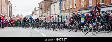 The Tour De Yorkshire 2016 cycle race riding through the high street of Market Weighton. Stock Photo