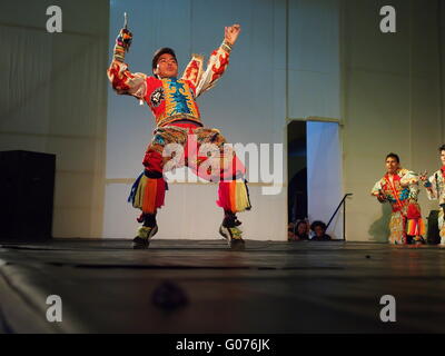 Lima, scissors dancers, an ancient acrobatic dance of the Peruvian Andes, celebrate the International Dance Day with a presentation at the main square of the city. (Photo by Carlos Garcia Granthon / Pacific Press) Stock Photo