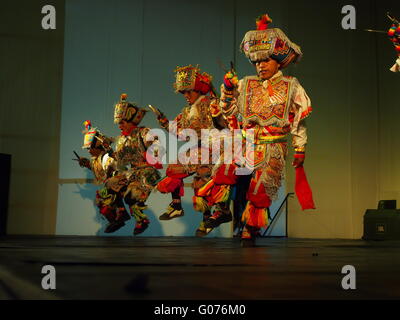 Lima, scissors dancers, an ancient acrobatic dance of the Peruvian Andes, celebrate the International Dance Day with a presentation at the main square of the city. (Photo by Carlos Garcia Granthon / Pacific Press) Stock Photo