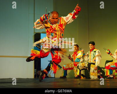 Lima, scissors dancers, an ancient acrobatic dance of the Peruvian Andes, celebrate the International Dance Day with a presentation at the main square of the city. (Photo by Carlos Garcia Granthon / Pacific Press) Stock Photo