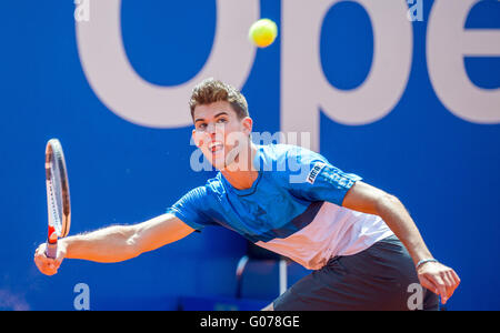 Munich, Germany. 30th Apr, 2016. Austrian tennis player Dominic Thiem playing against German tennis player Alexander Zverev in the half final at the ATP Tournament in Munich, Germany, 30 April 2016. Photo: MARC MUELLER/DPA/Alamy Live News Stock Photo