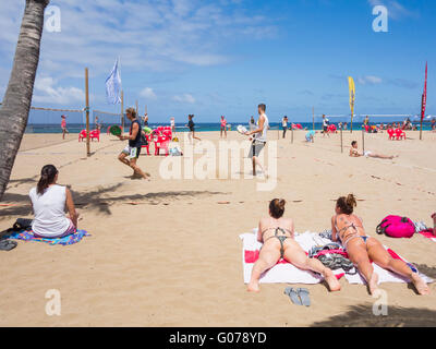 Glorious sunshine in Las Palmas, Gran Canaria, Canary Islands, Spain, 30th April 2016. Weather: The world`s top Beach tennis players at weekend international tournament on Las Canteras beach in Las Palmas, the capital of Gran Canaria Credit:  Alan Dawson News/Alamy Live News Stock Photo