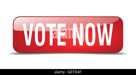 vote now red square 3d realistic isolated web button Stock Vector