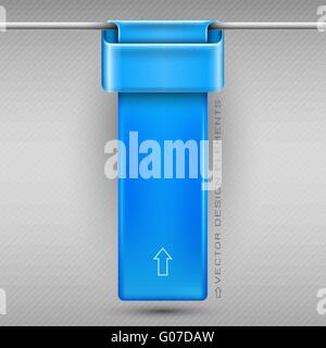 Blue hanging business ribbons on the gray background. Vector design elements. Stock Vector