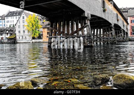 Historic bridge with town Diessenhofen Switzerland Stock Photo