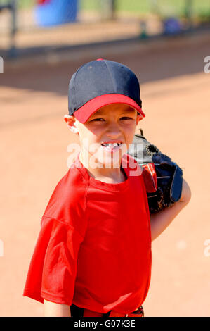 Little league baseball player up close Stock Photo