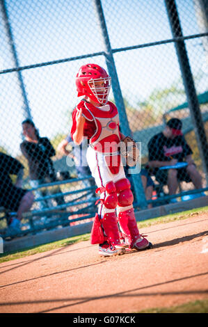 Little league baseball catcher Stock Photo
