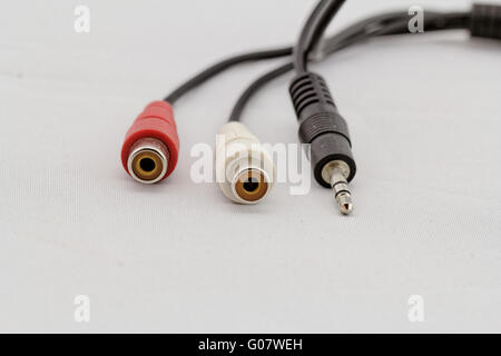 audio RCA (red white) and jack cable on a white background Stock Photo