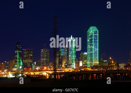 Dallas, Texas skyline lit at night Stock Photo