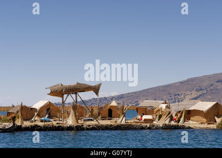 the floating Uros  Islands, Lake Titicaca, Peru Stock Photo