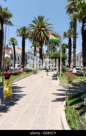 Children playing soccer on the streets of Sucre Bolivia Stock Photo