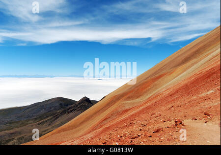 Amazing geology on the summit of tunupa volcano in the Salar de Uyuni in Bolivia Stock Photo