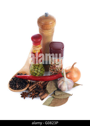 Set of various spices isolated on white background Stock Photo