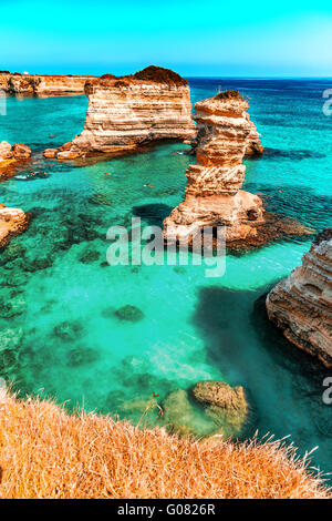 Rocky stacks on the coast of Apulia in Southern Italy Stock Photo - Alamy