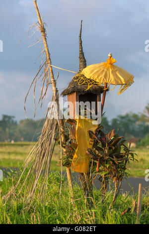 Traditional Balinese house of spirits on rice field, Bali, Indonesia Stock Photo