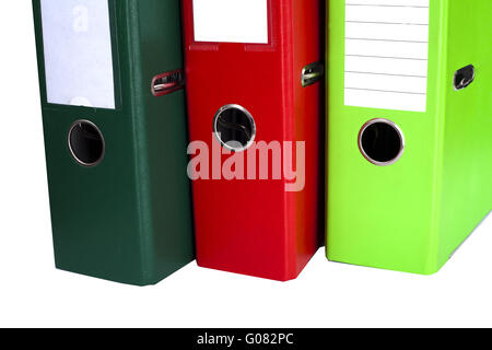 Colorful office folders binders isolated on white Stock Photo