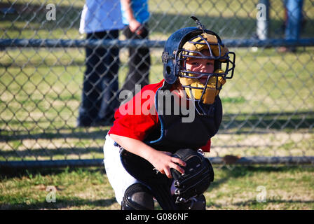 Little baseball catcher Stock Photo