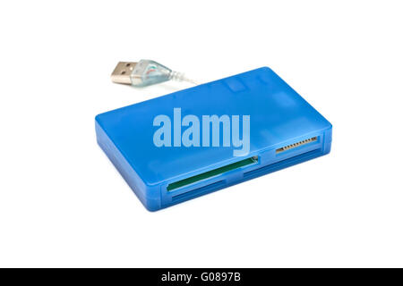 Blue universal cardreader, isolated on white background Stock Photo
