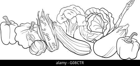 vegetables group illustration for coloring book Stock Photo