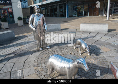 Metal farm sculptures called The Drover in Carmarthen town centre, Carmarthenshire, Wales.Landmark in Carmarthen Stock Photo