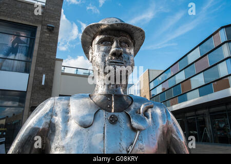 Metal farm sculptures called The Drover in Carmarthen town centre, Carmarthenshire, Wales.Landmark in Carmarthen Stock Photo