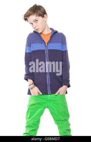 portrait of a casual, cool teenage boy, isolated on white Stock Photo