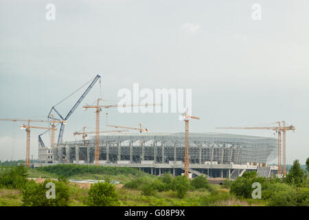 Construction of a football stadium for Euro 2012  in Lviv Stock Photo