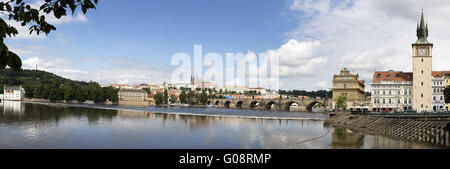 Charles Bridge (medieval bridge in Prague on the River Vltava). Stock Photo