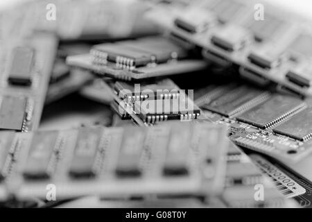 Many different computer memory modules in bw (RAM Stock Photo