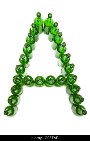 The alphabet from glass beer bottles. Letter   A Stock Photo