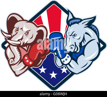 Democrat Donkey Republican Elephant Mascot Boxing Stock Photo