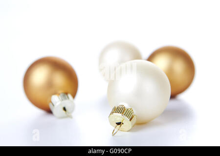 Christmas balls white and brown white background Stock Photo