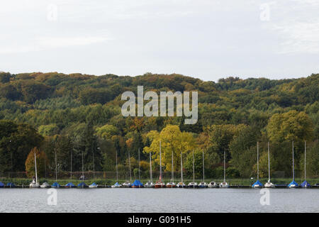 Autumnally atmosphere , Baldeneysee, Essen, German Stock Photo