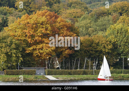 Autumnally atmosphere , Baldeneysee, Essen, German Stock Photo